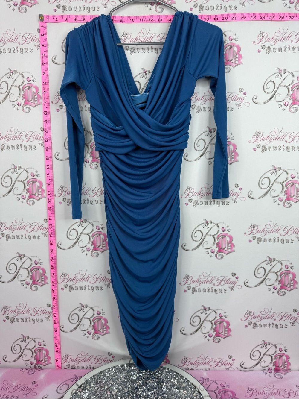 Abercrombie & Fitch dress cinch Teal-Blue Draped V-Neck Midi Dress